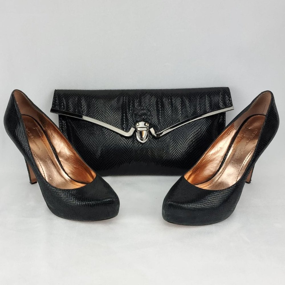BCBG Snakeskin Stilettos w/ bonus snakeskin clutch